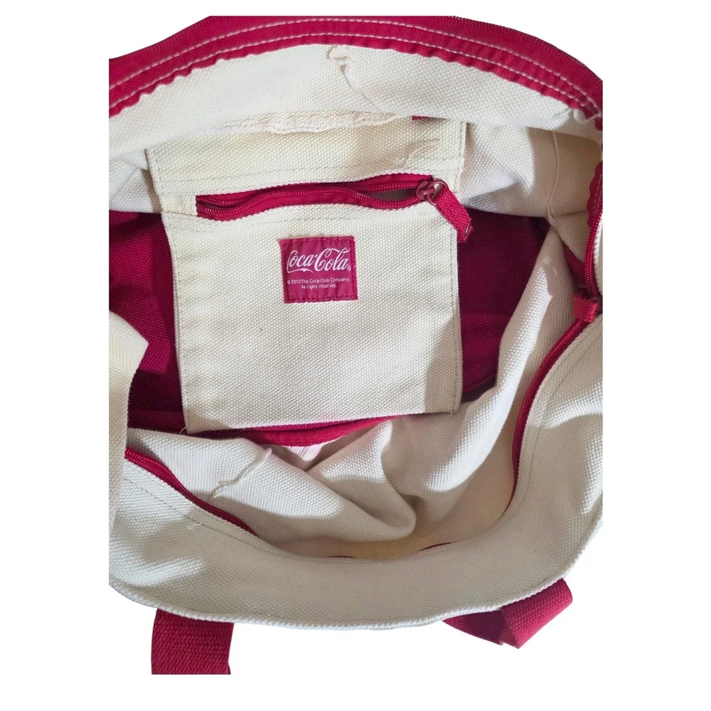 Coca-Cola Canvas Tote Bag‎ Unisex Large Cream Red Retro Graphic Pouch